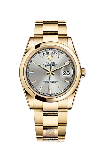 Rolex Day-Date Watch 118208-0106 36 mm Yellow gold Case Silver Dial