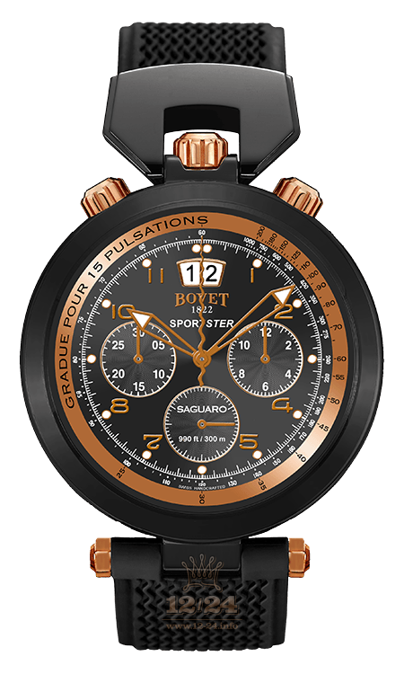 Bovet Sportster Watch SP0453-MA 46 mm Stainless steel Pink gold DLC coating Case Black Dial