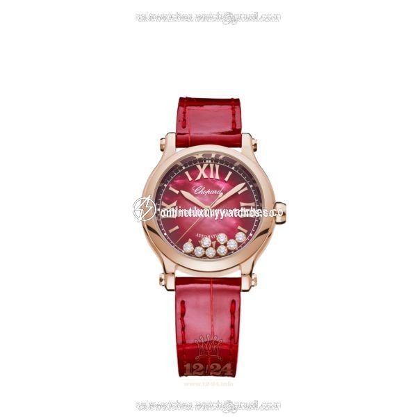 Chopard Happy Sport Watch 275378-5005 33 mm Pink gold Case Red Dial