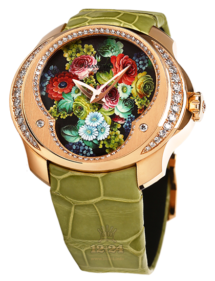 Franc Vila Regards to Ladies Watch FLOWERS-V03 45 mm Pink gold Case Black Painted Dial
