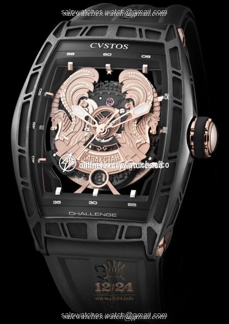 Cvstos Challenge Watch Jet-Liner GT World Coat Of Arms Kazakhstan Stainless steel PVD coating Case Black Golden Dial