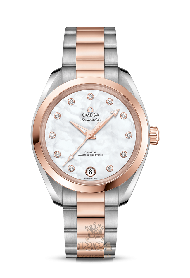 Omega Aqua Terra 150 M Watch 220.20.34.20.55.001 34 mm Steel / Pink gold Case White Dial