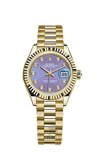 Rolex Datejust Watch 279178-0018 28 mm Yellow gold Case Dark blue Purple Dial