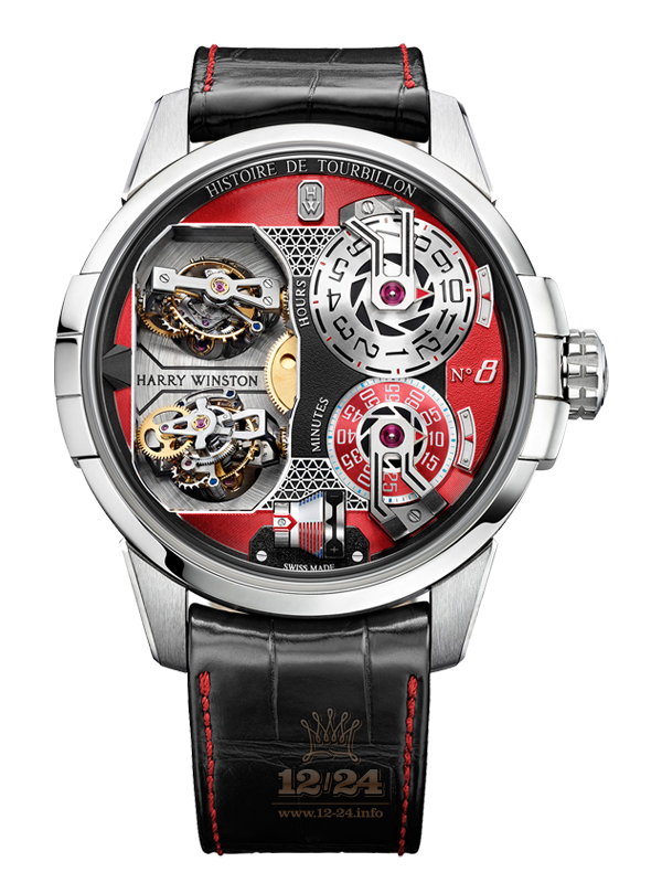 Harry Winston Histoire de Tourbillon Watch HCOMDT51WW004 51 mm White gold Case Silver Red Dial