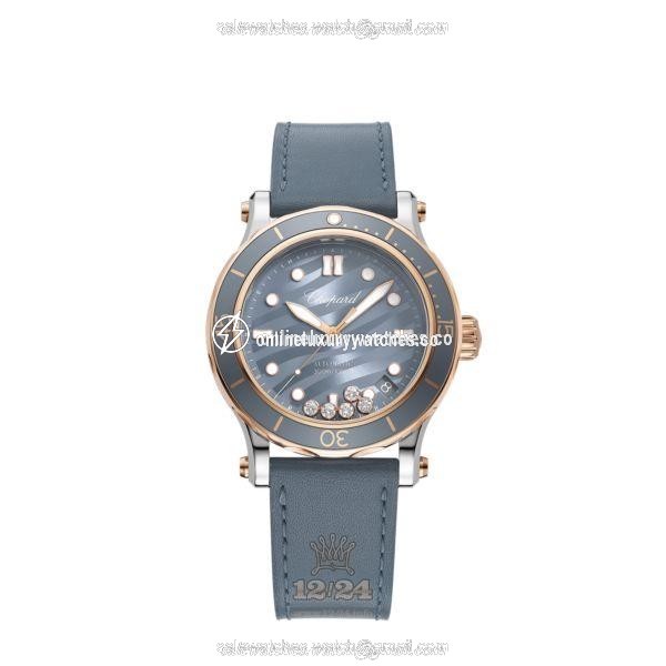 Chopard Happy Sport Watch 278587-6001 40 mm Stainless steel Pink gold Case Blue Dial