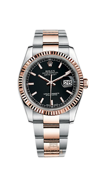 Rolex Datejust Watch 116231-0093 36 mm Steel / Pink gold Case Black Dial