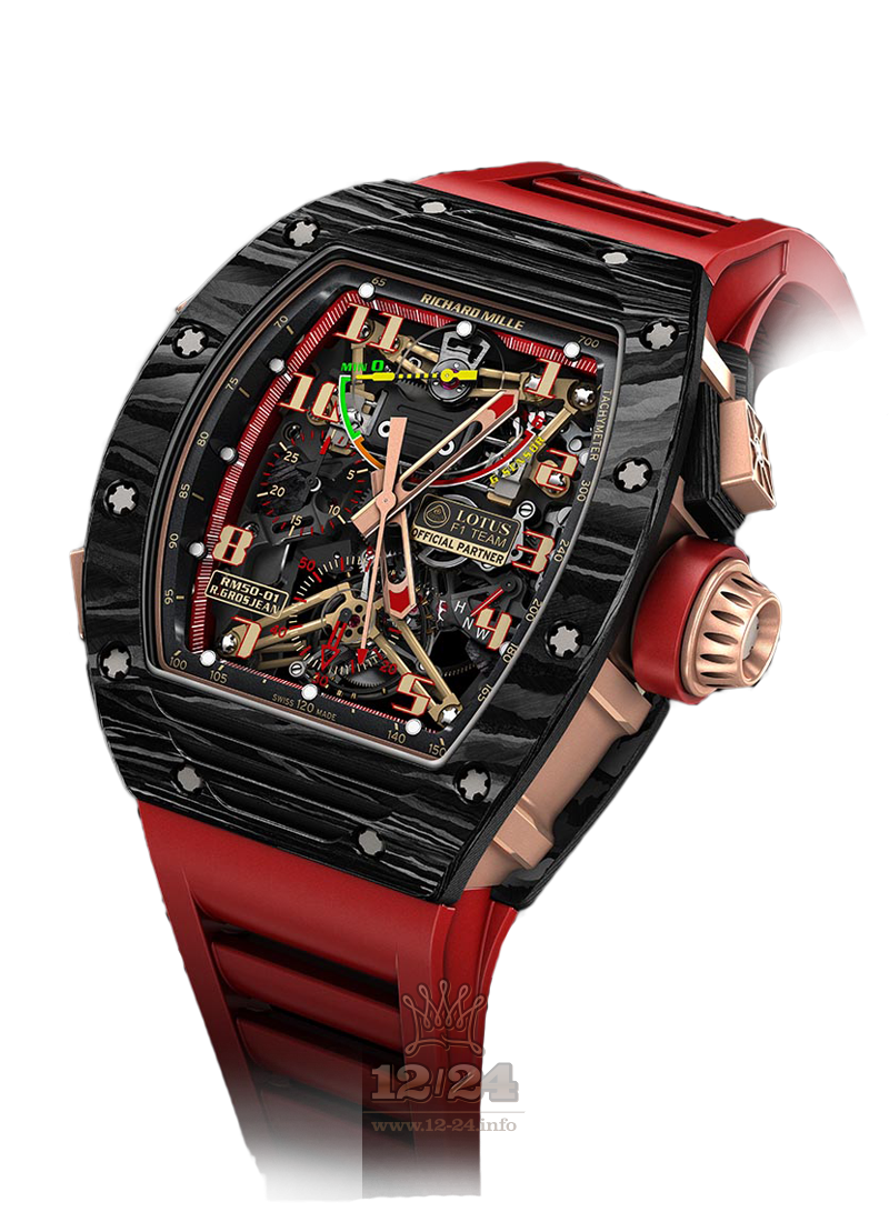 Richard Mille Men's Collection Watch RM 50-01 Lotus F1 Team Romain Grosjean 50 mm Pink gold Carbon Case