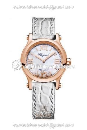 Chopard Happy Sport Watch 274893-5009 Pink gold Case White Dial