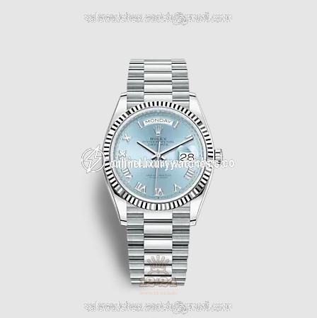 Rolex Day-Date Watch 128236-0008 36 mm Platinum Case Blue Dial