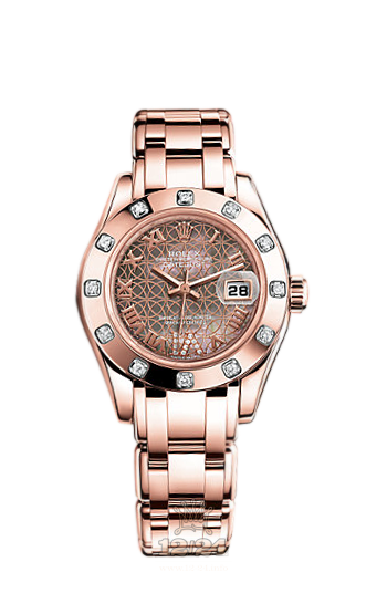 Rolex Pearlmaster Watch 80315-0026 29 mm Pink gold Case Black Golden Dial