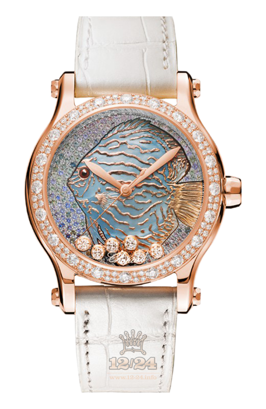 Chopard Happy Diamonds Watch 274891-5015 36 mm Pink gold Case Blue Green Dial