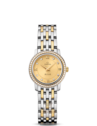 Omega Prestige Watch 424.25.24.60.58.001 24 mm Steel / Yellow gold Case Golden Dial