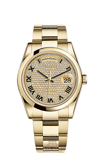 Rolex Day-Date Watch 118208-0137 36 mm Yellow gold Case Silver Dial