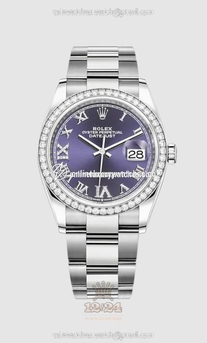 Rolex Datejust Watch 126284rbr-0014 36 mm Stainless steel White gold Case Purple Dial