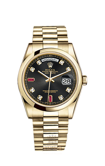 Rolex Day-Date Watch 118208-0323 36 mm Yellow gold Case Black Dial