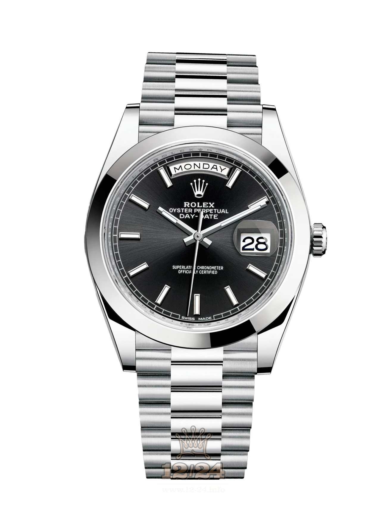 Rolex Day-Date Watch 228206-0031 40 mm Platinum Case Black Dial