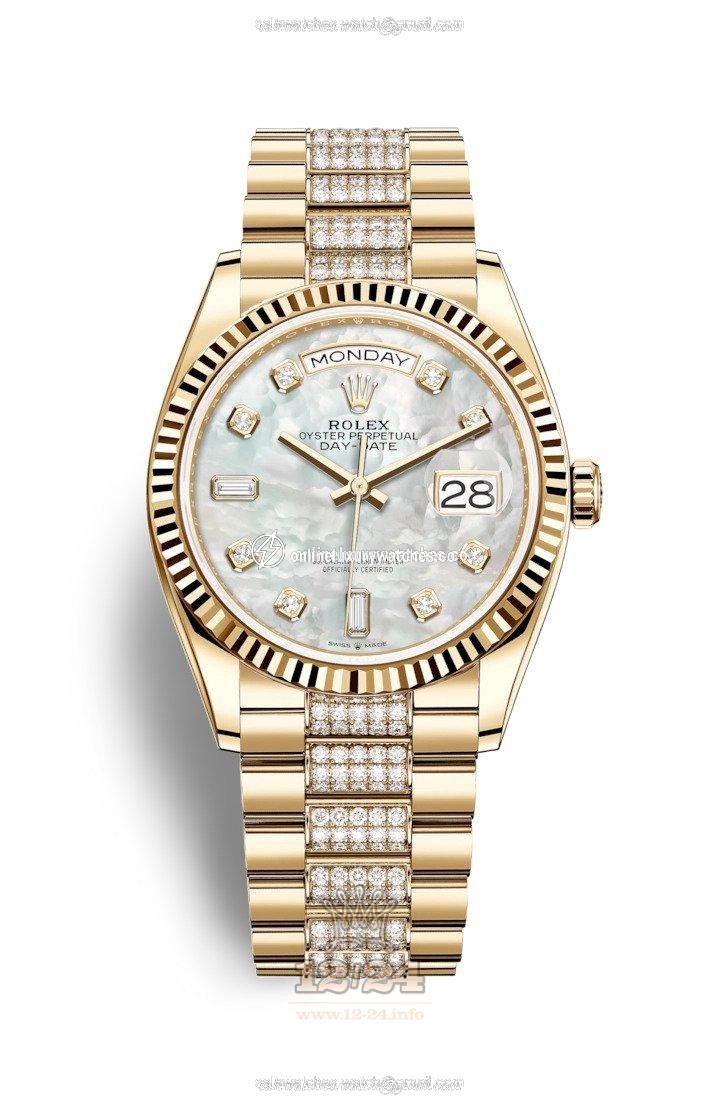 Rolex Day-Date Watch 128238-0032 36 mm Yellow gold Case White Dial