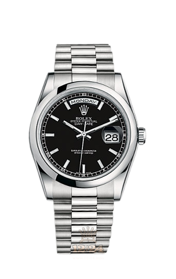 Rolex Day-Date Watch 118206-0042 36 mm Platinum Case Black Dial