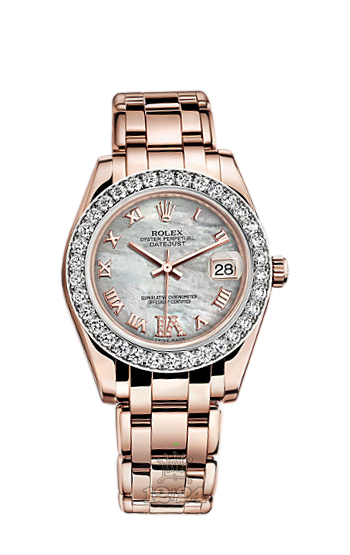 Rolex Pearlmaster Watch 81285-0007 34 mm Pink gold Case White Dial