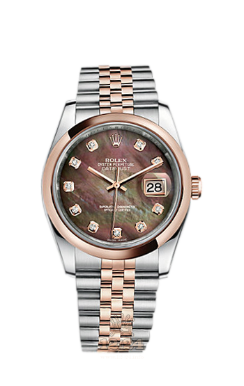 Rolex Datejust Watch 116201-0098 36 mm Steel / Pink gold Case Black Dial