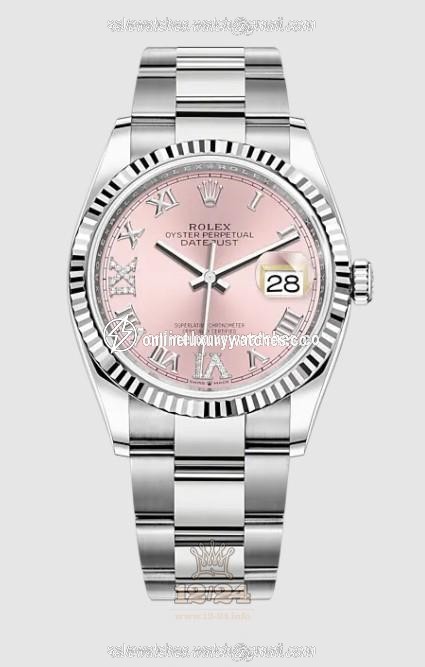 Rolex Datejust Watch 126234-0032 36 mm Stainless steel White gold Case Pink Dial