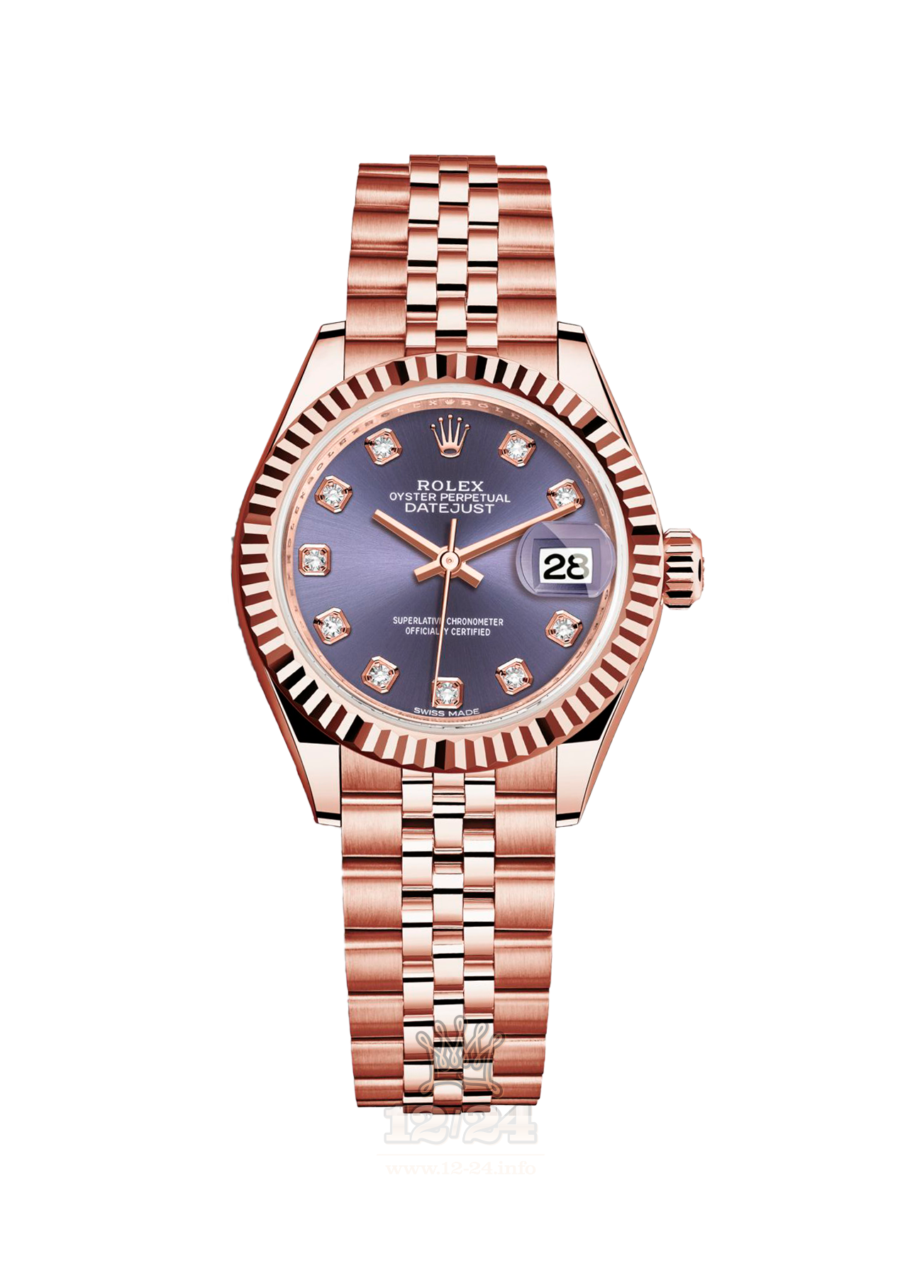 Rolex Datejust Watch 279175-0020 28 mm Pink gold Case Dark blue Purple Dial