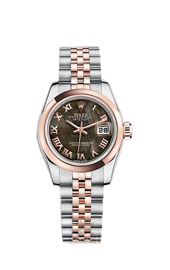 Rolex Lady-Datejust Watch 179161-0041 26 mm Steel / Pink gold Case Black Dial