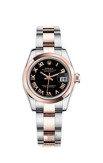 Rolex Lady-Datejust Watch 179161-0068 26 mm Steel / Pink gold Case Black Dial