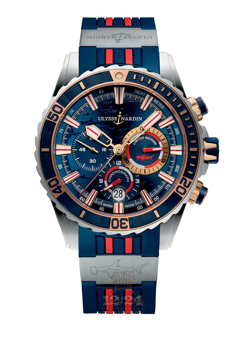 Ulysse Nardin Diver Watch 1505-151LE-3/93-HAMMER/BQ 44 mm Steel / Pink gold Case Dark blue Dial