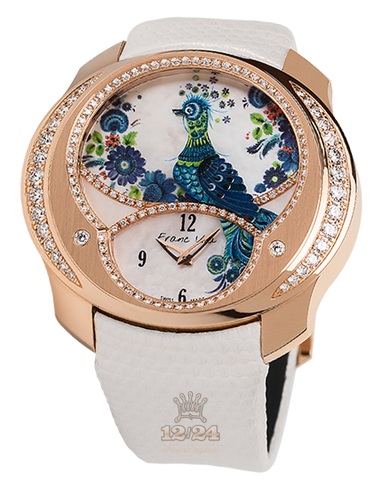 Franc Vila Regards to Ladies Watch PEACOCK-V03 Pink gold Case White Painted Dial