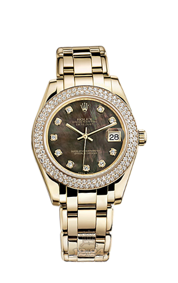 Rolex Pearlmaster Watch 81338-0095 34 mm Yellow gold Case Black Dial