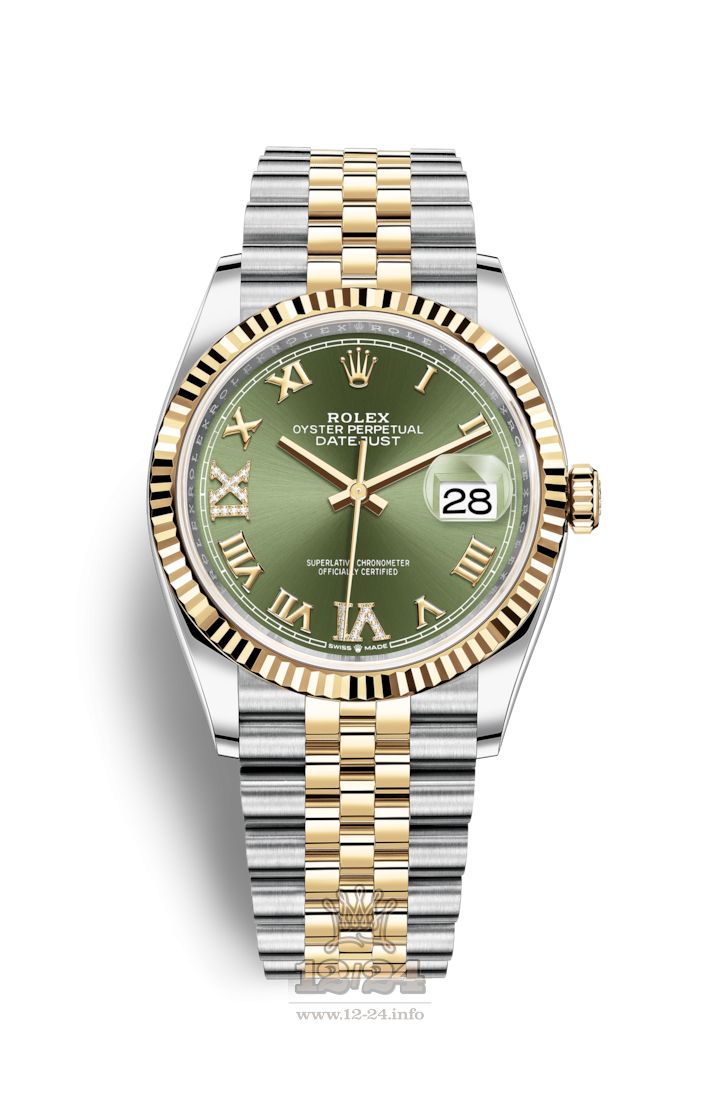 Rolex Datejust Watch 126233-0025 36 mm Steel / Yellow gold Case Green Dial