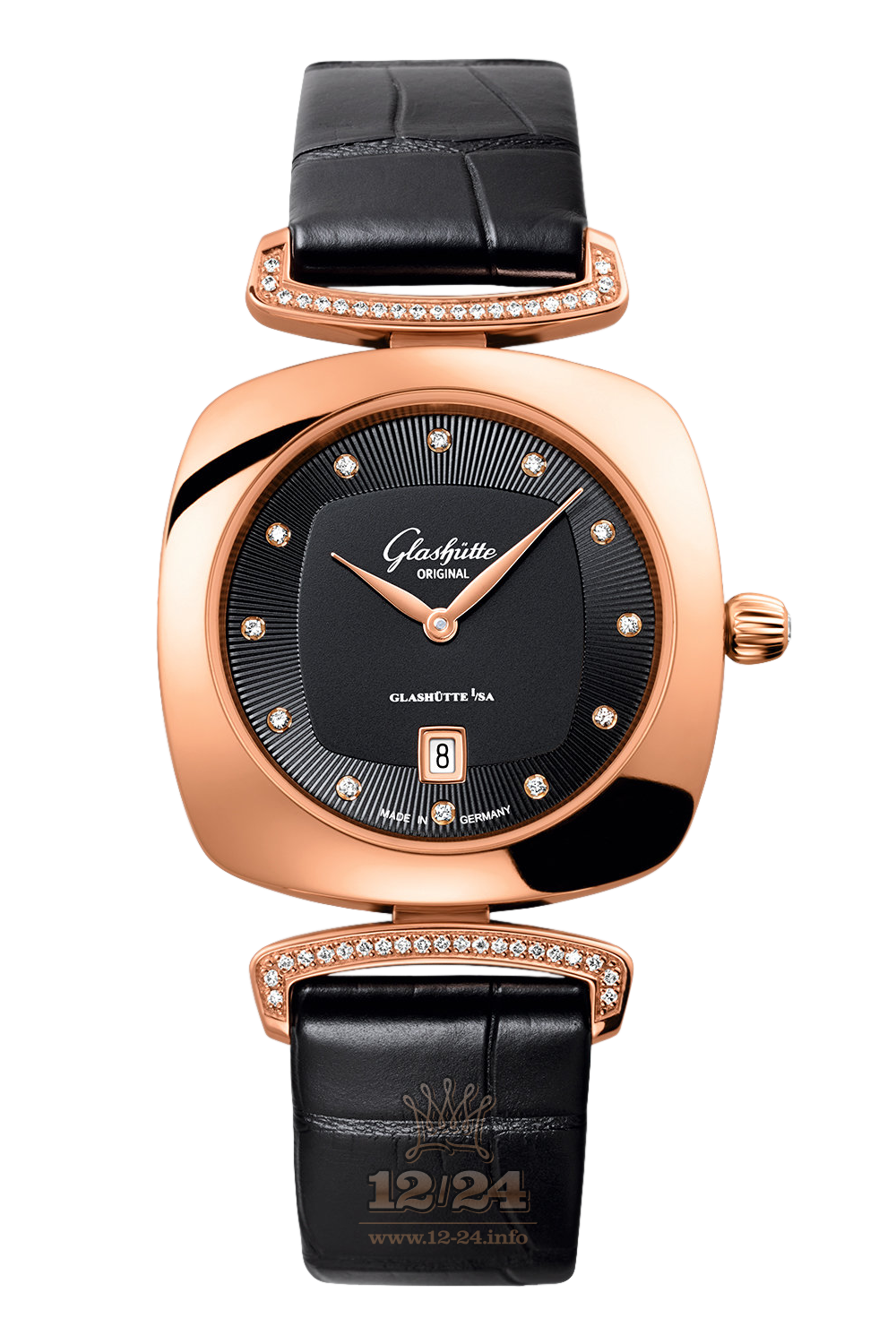 Glashutte Ladies Watch 1-03-01-28-05-30 31 mm Pink gold Case Black Dial