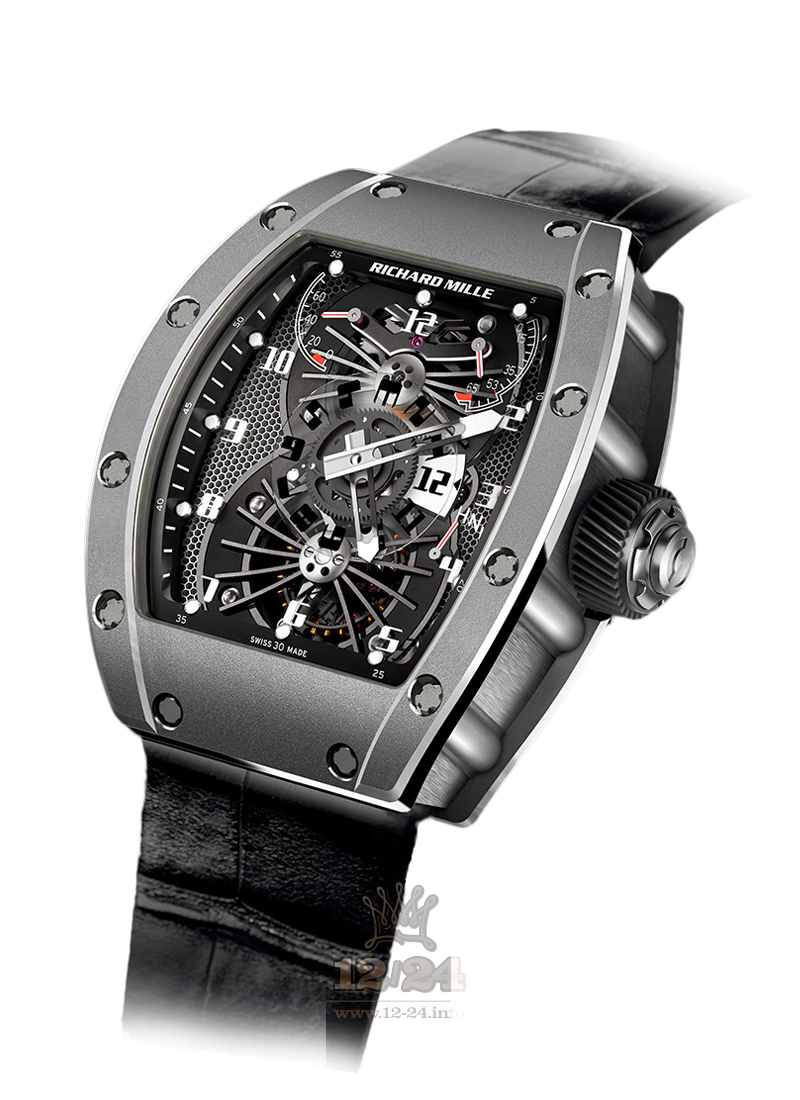 Richard Mille Men's Collection Watch RM 022 Tourbillon Aerodyne Dual Time Zone 48 mm Titanium Case