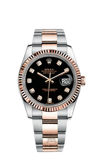 Rolex Datejust Watch 116231-0071 36 mm Steel / Pink gold Case Black Dial