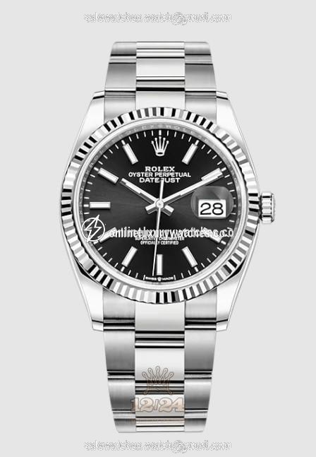 Rolex Datejust Watch 126234-0016 36 mm Stainless steel White gold Case Black Dial