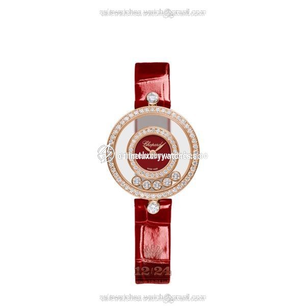 Chopard Happy Diamonds Watch 203957-5210 26 mm Pink gold Case Red Dial