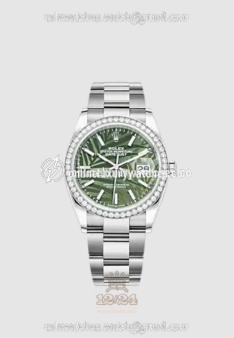 Rolex Datejust Watch 126284rbr-0040 36 mm Stainless steel White gold Case Green Painted Dial