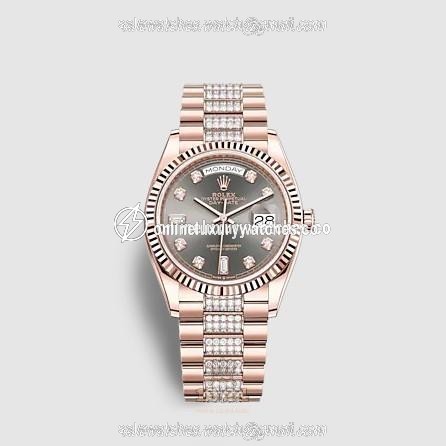 Rolex Day-Date Watch 128235-0051 36 mm Pink gold Case Gray Dial