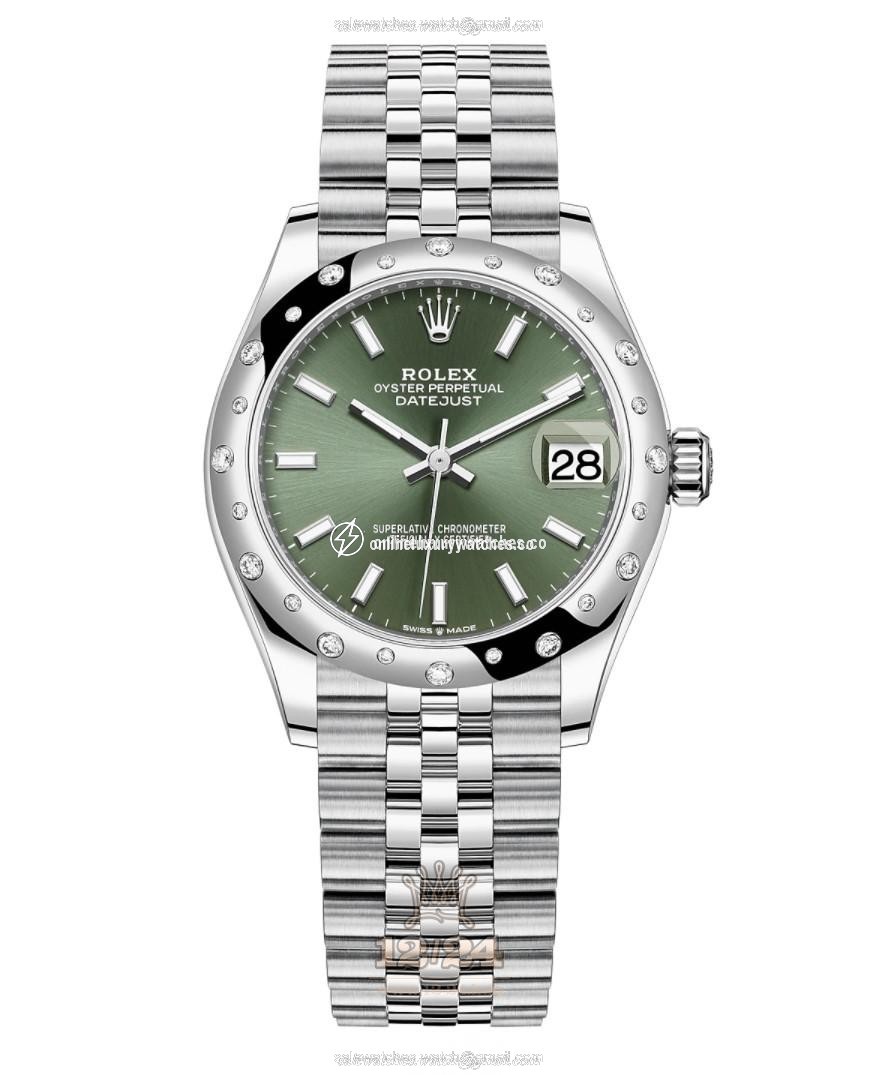 Rolex Datejust Watch 278344rbr-0020 31 mm Stainless steel White gold Case Green Dial