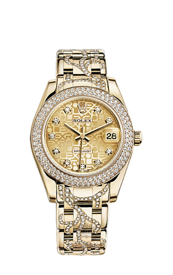 Rolex Pearlmaster Watch 81338-0045 34 mm Yellow gold Case Golden Dial