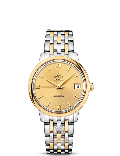 Omega Prestige Watch 424.20.33.20.08.001 33 mm Steel / Yellow gold Case Golden Dial