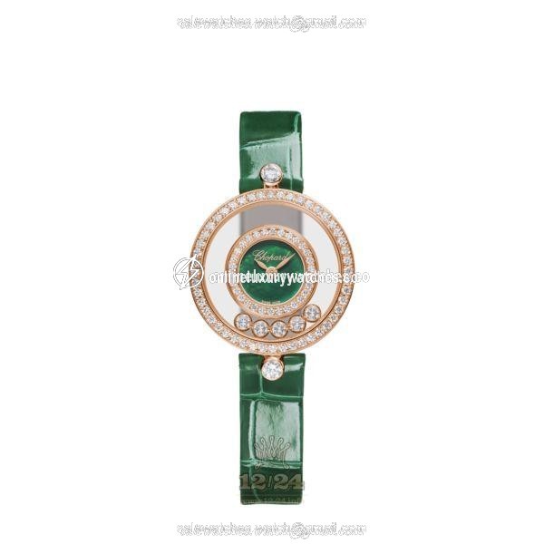 Chopard Happy Diamonds Watch 203957-5209 26 mm Pink gold Case Green Dial