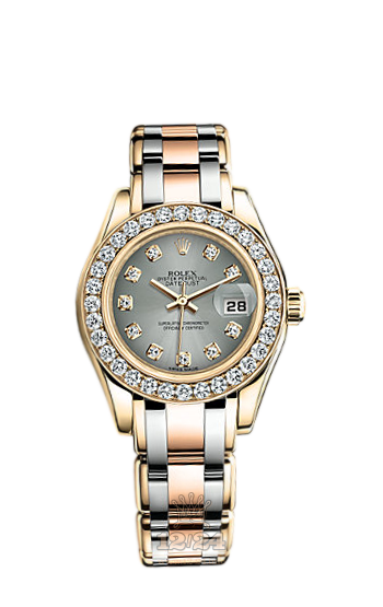 Rolex Pearlmaster Watch 80298-0064 29 mm Yellow gold Case Gray Silver Dial