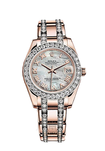 Rolex Pearlmaster Watch 81285-0042 34 mm Pink gold Case White Dial
