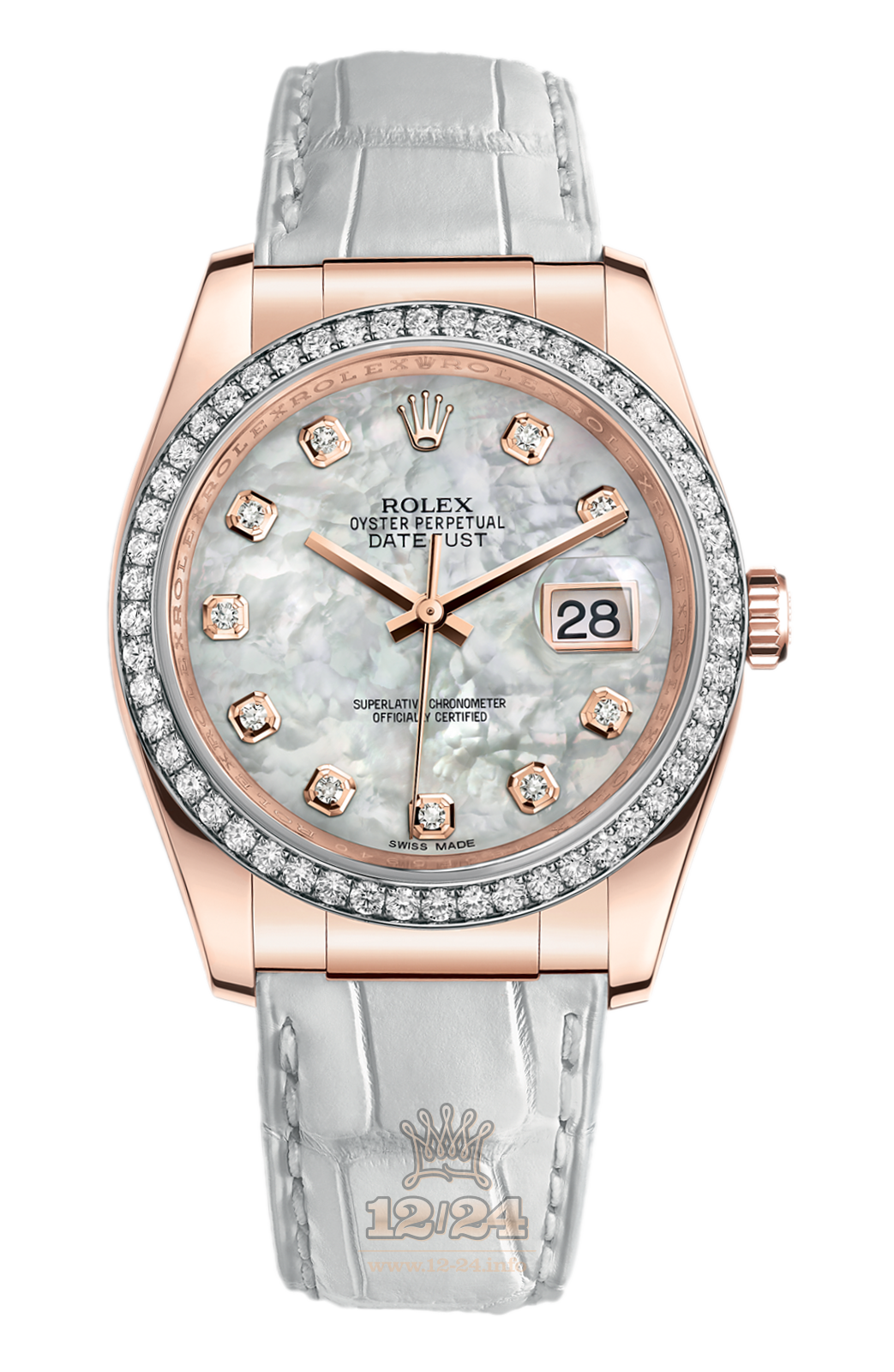 Rolex Datejust Watch 116185-0003 36 mm Pink gold Case White Dial