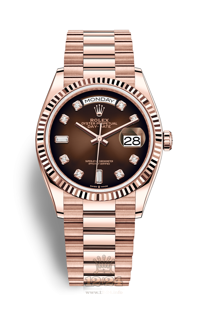 Rolex Day-Date Watch 128235-0037 36 mm Pink gold Case Brown (chocolate) Dial