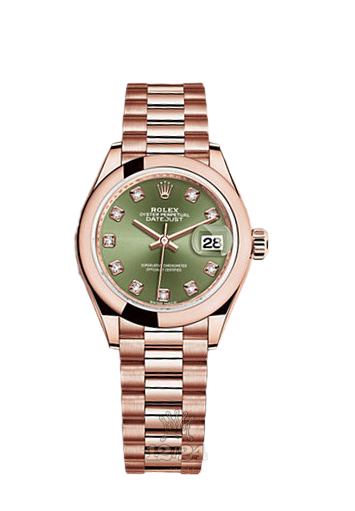 Rolex Datejust Watch 279165-0011 28 mm Pink gold Case Green Dial