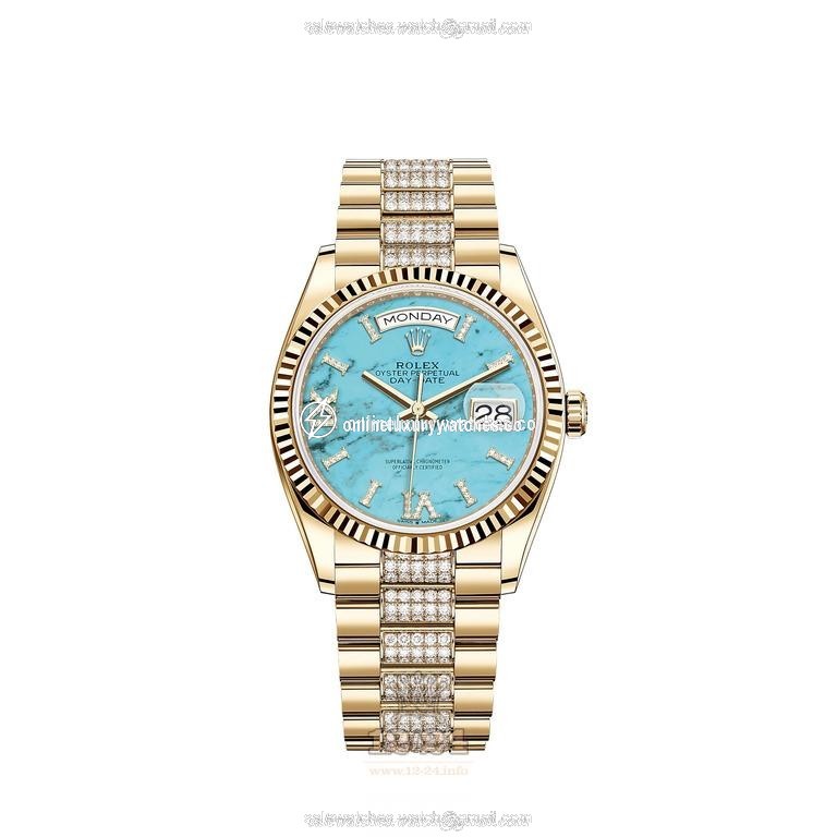 Rolex Day-Date Watch 128238-0072 36 mm Yellow gold Case Blue Dial