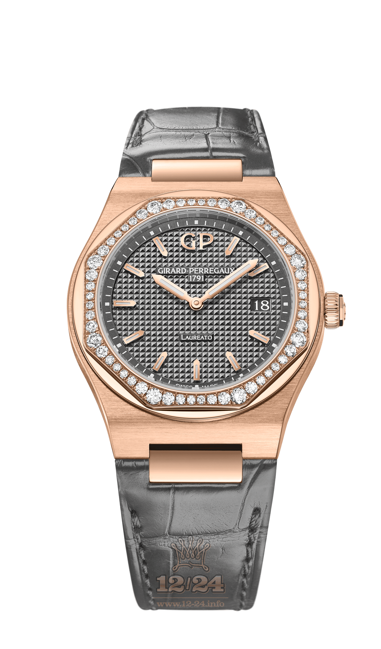 Girard Perregaux Laureato Watch 80189D52A232-CB6A Pink gold Case Gray Dial